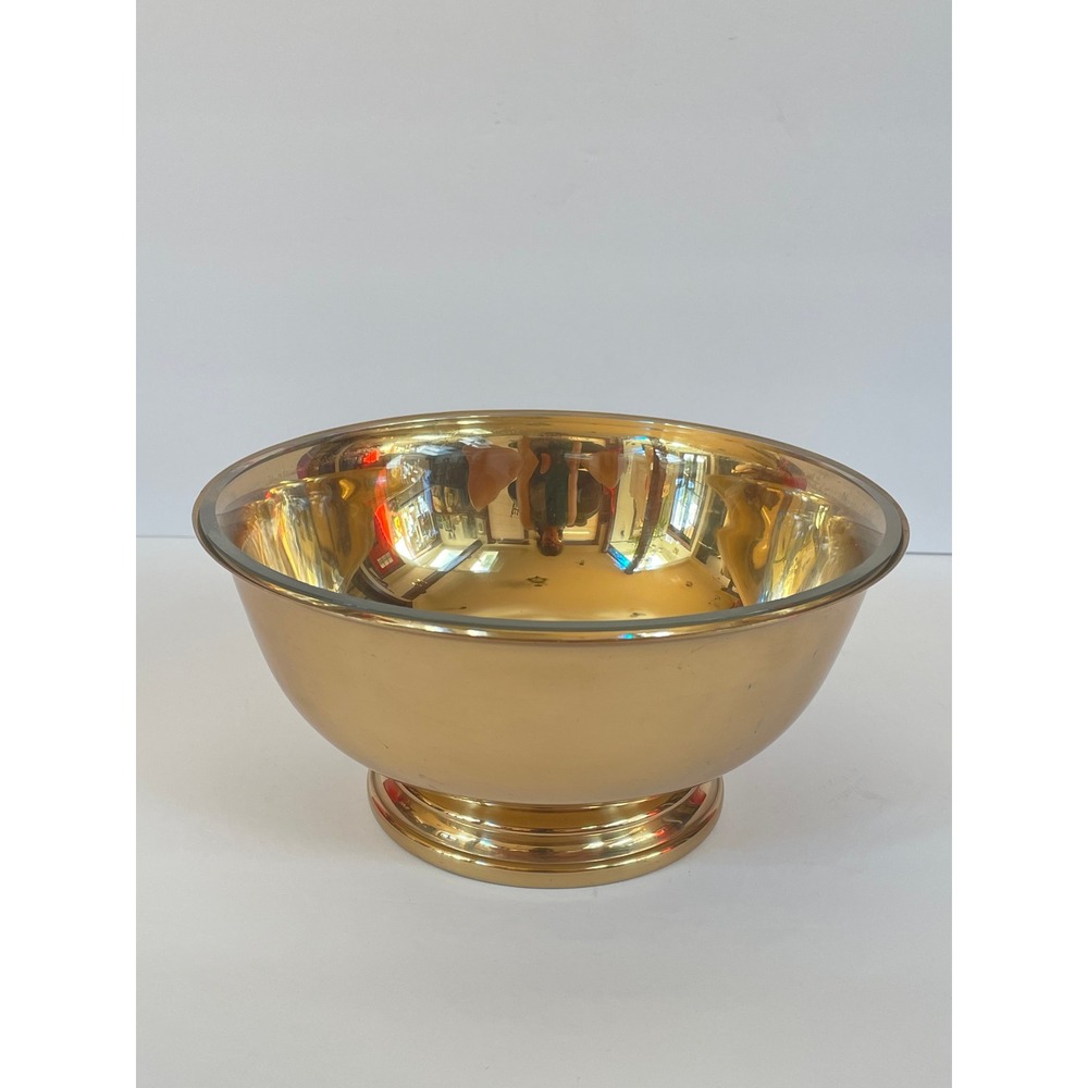 Gorham Giftware L780 Brass Pedestal Bowl Glass Liner Gold Tone Revere 8"
